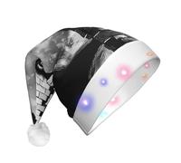 BOAXXL Bonnet de Noël à LED - Bonnet de Père Noël en peluche avec imprimé de lune et brique tendance, design doux pour la peau pour festival fête
