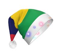 BOAXXL Bonnet de Noël à LED - Bonnet de Père Noël en peluche avec imprimé drapeau de l'île Maurice, design doux pour la peau pour festival fête