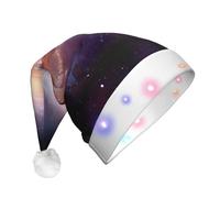 BOAXXL Bonnet de Noël à LED - Bonnet de Père Noël en peluche avec imprimé l'aube cosmique tendance, design doux pour la peau pour festival fête