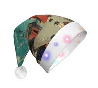 BOAXXL Bonnet de Noël LED - Bonnet de Père Noël en peluche avec imprimé voiture de bord de mer tendance, design doux pour la peau pour festival fête
