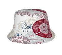 Bob De Pluie Éventails Rouges Et Bleus Fleurs Japon Chinois Chapeau de