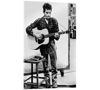 Bob Dylan avec un harmonica et une guitare Tableau en verre acrylique