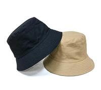 Bob Homme Chapeau seau noir à points solides, vêtements unisexes deux côtés, casquettes simples Hip Hop for hommes et femmes, casquette de plage, pêche, Boonie Sunhat pour l'Extérieur(Black-Khaki Hat)