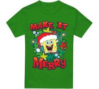 Bob l'Éponge SquarePants - "Make It Merry" T-shirt pour hommes - design de Noël TV6416 (XXL) (Vert irlandais)