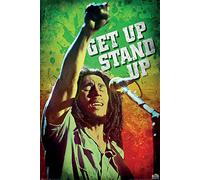 Bob Marley - Get Up Stand Up - Poster musical photo Raggae - Dimensions : 61 x 91,5 cm + cadre amovible Shinsuke® Maxi MDF noir, vitre en acrylique