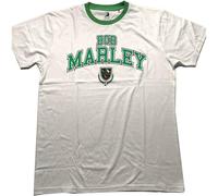 Bob Marley T Shirt Collegiate Crest Official Unisex White Ringer, T-Shirt Mixte, White,
