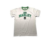 Bob Marley T Shirt Collegiate Crest Official Unisex White Ringer, T-Shirt Mixte, White,