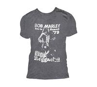 Bob Marley T-Shirt Live in Hawaii Nue Officiel Snow Wash pour Homme Gris Anthracite