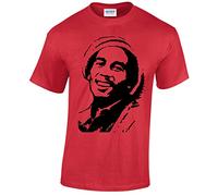 Bob Marley White Hat Music Reggae T-Shirt Smoke Weed Jamaïque Ragga Music Top - Rouge - Medium