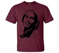 Bob Marley White Hat Music Reggae T-Shirt Smoke Weed Jamaïque Ragga Music Top - Rouge - Medium