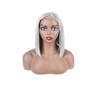Bob perruque cheveux humains gris 4x4 HD dentelle avant perruques pré plumé délié partie centrale 180 densité gris argenté(12inch)
