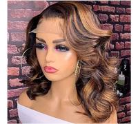 Bob Perruque Court Vague Cheveux Humains Ombre Couleur Perruque Humide Et Ondulée Dentelle Perruque