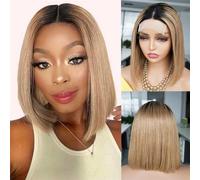 Bob Perruque Sans Colle Dentelle pront Perruque Ombre Blonde Gingembre Perruques de cheveux humains por Femmes Partie centrale Dentelle transparente