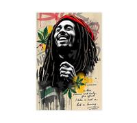 Bob Poster Marley 21 Wailers Live 1975 - Impression sur toile vintage - Décoration de bureau - Cadeau - 20 x 30 cm