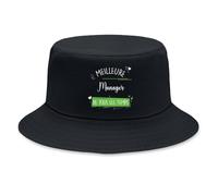 Bob Premium Noir Manager Meilleure Temps Femme Blanc Casquette Noire | Coton Brossé 260 g/m² Taille Unique Homme Femme | Chapeau de Soleil Pêche Randonnée Festival | Cadeau Anniversaire Fête des Pères