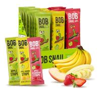 BOB SNAIL Coffret Varié Sain pour Enfants et Adultes - 30 Barres Sans Gluten aux Fraises, Bananes et Pommes Séchées - Vegan et Barres de Fruits à Faible Teneur en Glucides