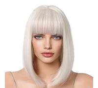 Bob Wig With Side Bangs, Wavy Bob Wig With Bangs, Trendy Bob Wig With Bangs, Bob Wig With Curtain Bangs, Bob Wig With Curly Bangs, Elegant Bob Wig With Bangs, Bob Wig With Long Bangs