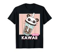 Boba Kawaii Cute Panda Bubble Milk Tea Anime - T-Shirt Noir à Manches Courtes - Size S - Coupe Classique - Col Roulé - Pour Filles et Garçons - Fans de Culture Japonaise et Anime