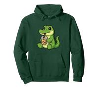 Boba Thé Crocodile Drôle pour Les Amoureux des Animaux Garçons Filles Enfants Sweat à Capuche, Unisexe pour Adultes, Vert Forêt, L