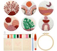 BOBASH Punch-Needle Set de sous-verres DIY Kit de broderie de tapis en feutre avec motifs, cadre à broder, instructions (français non garanti), feutrage à la main pour débutants, adultes (A)