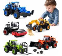 Bobby Duck - Lot de 5 Véhicules de Chantier pour Enfants Camion Pelle Bulldozer Rouleau Compresseur Chargeur Fourche