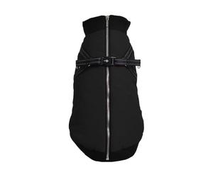 Bobby Safe Manteau pour Chien avec Harnais intégré - Dos 30 cm - Intérieur Polaire - Fermeture éclair supérieure - Réfléchissant - Noir