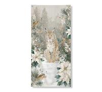 Bobcat Bannière décorative pour porte d'hiver, motif floral de forêt enneigée, décoration d'intérieur et d'extérieur, fournitures de festival saisonnières 91,4 x 183 cm