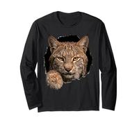 Bobcat Breaking Through Torn Hole Wild Cat Graphic Manche Longue
