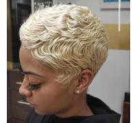 BOBCOO Perruque courte blonde coupe pixie pour femme noire, perruques courtes avec frange, perruques courtes pour femmes noires, perruques multicouches (blond)