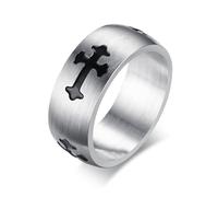 BOBIJOO Jewelry - Bague Anneau Acier INOX 316L Brossé Mat Croix Chevalier Templier Gothique 8mm - 68 (12 US)