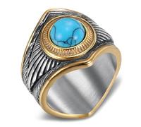 BOBIJOO Jewelry - Bague Biker Turquoise et Or, Inspirée des Cultures Indienne et Chamanique, Acier Inoxydable - 56 (7 US)