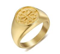 BOBIJOO Jewelry - Bague Chevalière Anneau Unisexe Homme Femme Acier Or Doré Plaqué Croix Occitanie Languedoc France - 63 (10 US)