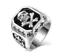 BOBIJOO Jewelry - Bague Chevalière Crâne Adam Tête de Mort Croix Templier Acier Argenté Biker Triker - 68 (12 US)