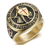 BOBIJOO Jewelry - Bague Chevalière Croix Templier Chevalier Symbole Protection Dieu Acier Inoxydable Or Doré Plaqué - 75 (15 US)