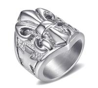 BOBIJOO Jewelry - Bague Chevalière Fleur de Lys Doré Argenté Croix Malte Anneau Templier Acier Inoxydable 316L Lis - 60 (9 US)