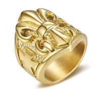 BOBIJOO Jewelry - Bague Chevalière Fleur de Lys Doré Or Plaqué Croix Malte Anneau Templier Acier Inoxydable 316L Lis - 68 (12 US)
