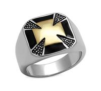 BOBIJOO Jewelry - Bague Chevalière Homme Acier Templier FM Croix Malte Acier 316L Argenté Or Doré Plaqué - 58 (8 US)