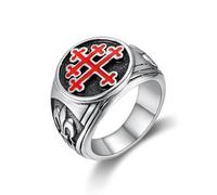 BOBIJOO Jewelry - Bague Chevalière Homme Croix de Lorraine Email Rouge Fleur de Lys Acier INOX - 66 (11 US)