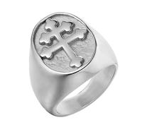 BOBIJOO Jewelry - Bague Chevalière Homme Croix de Lorraine Patriarcale Acier Inoxydable Argenté - 58 (8 US)