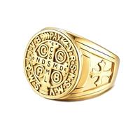 BOBIJOO Jewelry - Bague Chevalière Homme Croix Saint Benoît Protection Démon Acier Plaqué Or Brut - 60 (9 US)