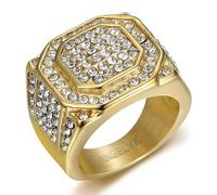 BOBIJOO Jewelry - Bague Chevalière Homme Diamant 17mm Acier Inoxydable Or Doré Plaqué 120 zirconiums - 56 (7 US)