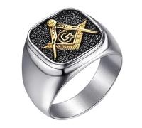 BOBIJOO Jewelry - Bague Chevalière Homme Franc-Maçon Acier Argenté Or Doré Plaqué Symbolique Carré - 73 (14 US)