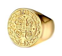 BOBIJOO Jewelry - Bague Chevalière Homme Médaille Croix Ordre Saint Benoît de Nursie Acier Doré Or - 71 (13 US)