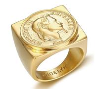 BOBIJOO Jewelry - Bague Chevalière Homme Napoléon III Carré Pleine Acier INOX 316L Plaqué Doré Or Louis - 60 (9 US)