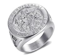 BOBIJOO Jewelry - Bague Chevalière Homme Saint Christophe Nous Protège Patron des Voyageurs Acier Or Plaqué Doré 316L - 63 (10 US)