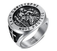 BOBIJOO Jewelry - Bague Chevalière Homme Saint Christophe Patron des Voyageurs Acier Inoxydable Argent Noir - 56 (7 US)