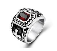 BOBIJOO Jewelry - Bague Chevalière Homme Templier Royaliste Catholique Rouge Croix Strass Acier - 60 (9 US)