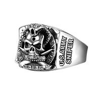 BOBIJOO Jewelry - Bague Chevalière Homme Tête de Mort Skull U.S. Army Sniper Acier Veni Vidi Vici - 56 (7 US)