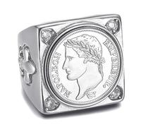 BOBIJOO Jewelry - Bague Chevalière Napoléon 1er 1812 Réplique Carrée Acier Inoxydable Faux Diamant Argenté - 68 (12 US)