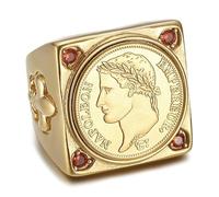 BOBIJOO Jewelry - Bague Chevalière Napoléon 1er 1812 Réplique Carrée Acier Inoxydable Faux Rubis Doré Or - 68 (12 US)
